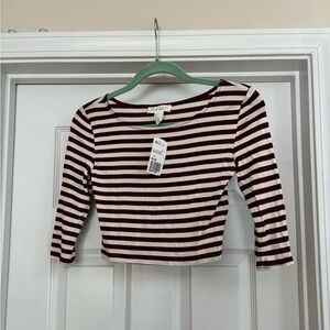 Forever 21 Maroon and White Striped Crop Top